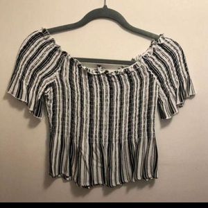Kendall and Kylie Striped off the Shoulder Top